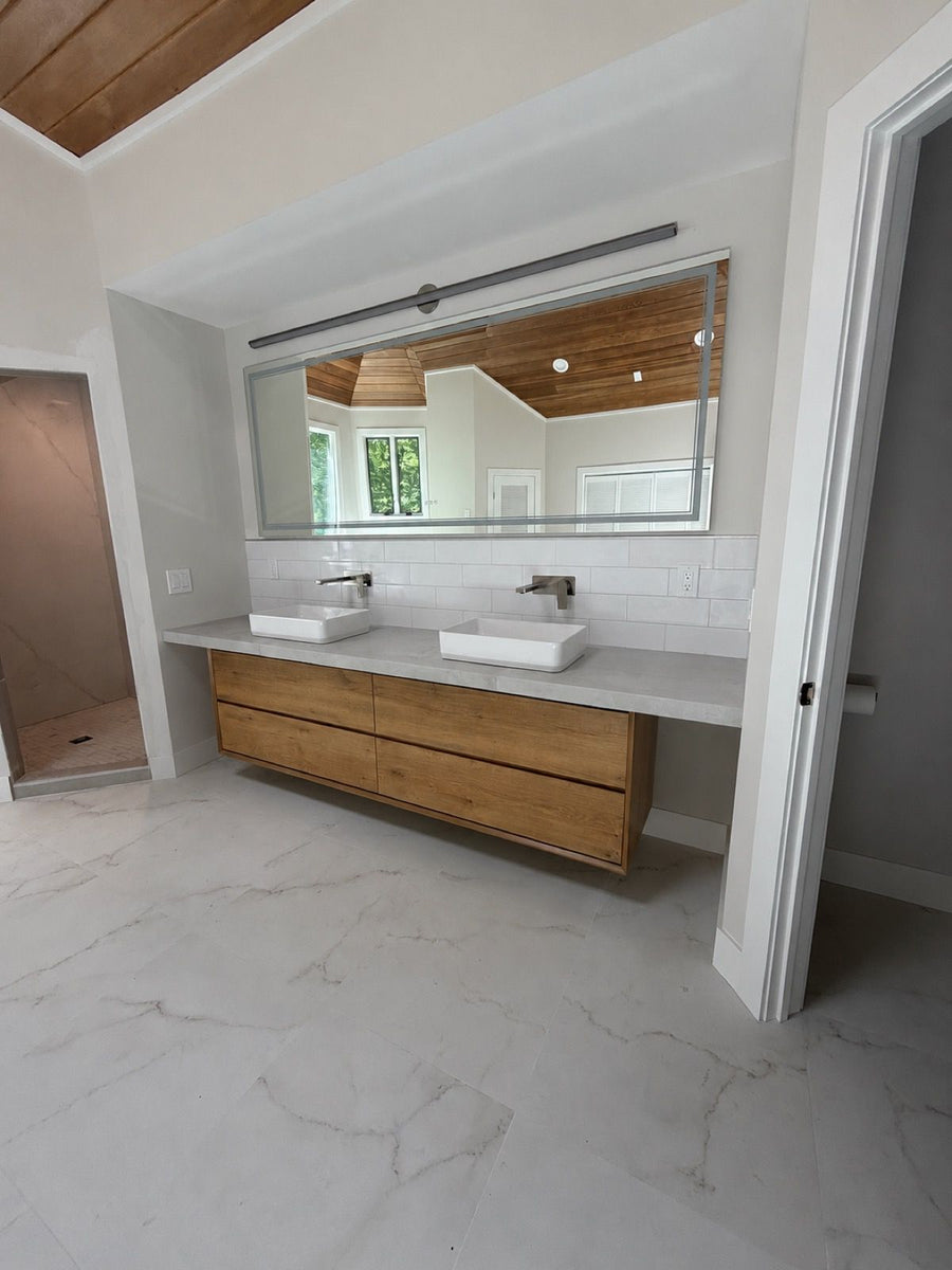 Master bathroom double vanity with vessel sinks, plumbed by Tucker's Plumbing